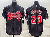 Men's Chicago Bulls #23 Michael Jordan Black Pinstripe With Patch Cool Base Stitched Baseball Jersey,baseball caps,new era cap wholesale,wholesale hats